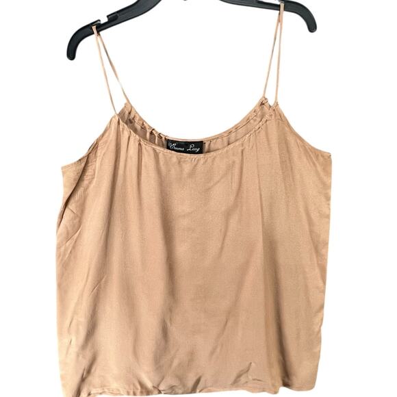Emma Lang Cami Top Womens M Tan Silk Spaghetti Strap Lightweight Boxy Modern - Picture 1 of 11